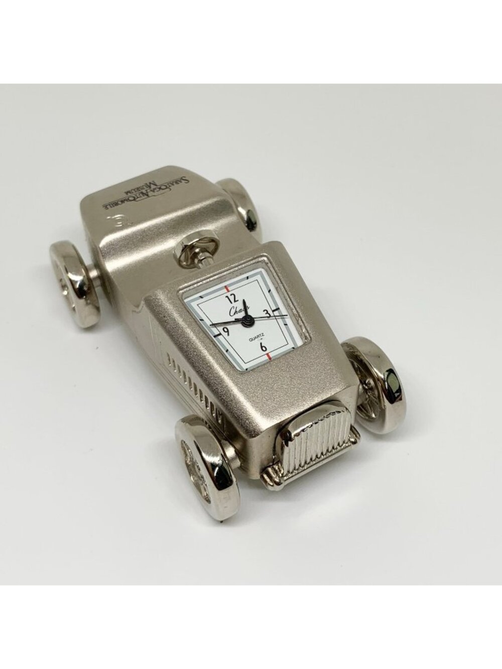 Chass Silver tone clock Car Shaped Collectible Desk watch Vehicle quartz analog